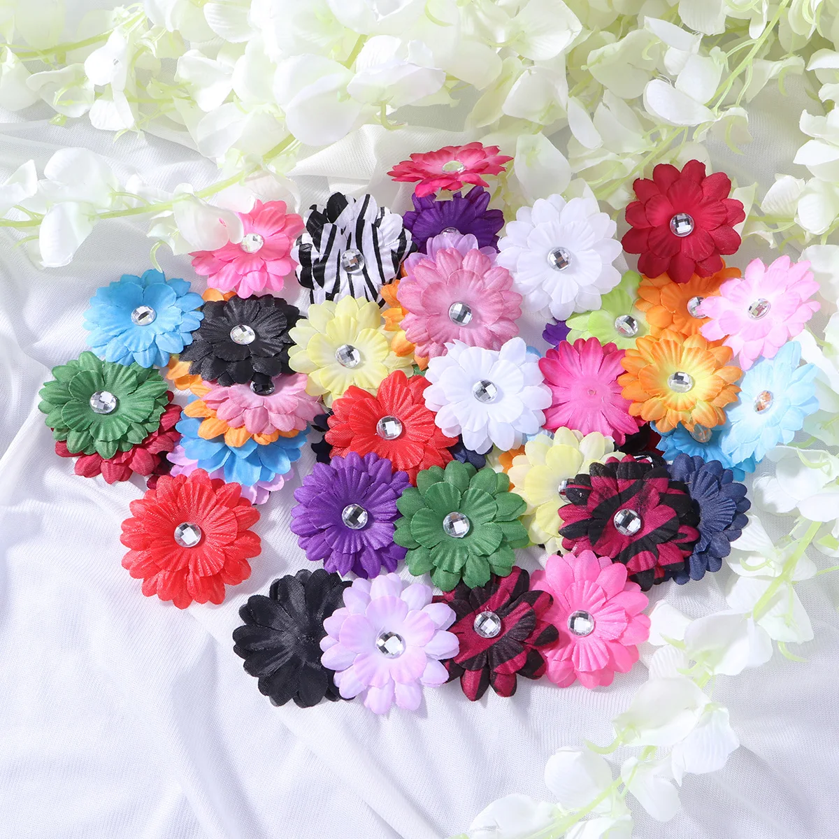 

50 pcs Handmade Artificial Flowers Silk Simulation DIY Crafts Decorations for Headbands Wedding Party Home Office Store Green