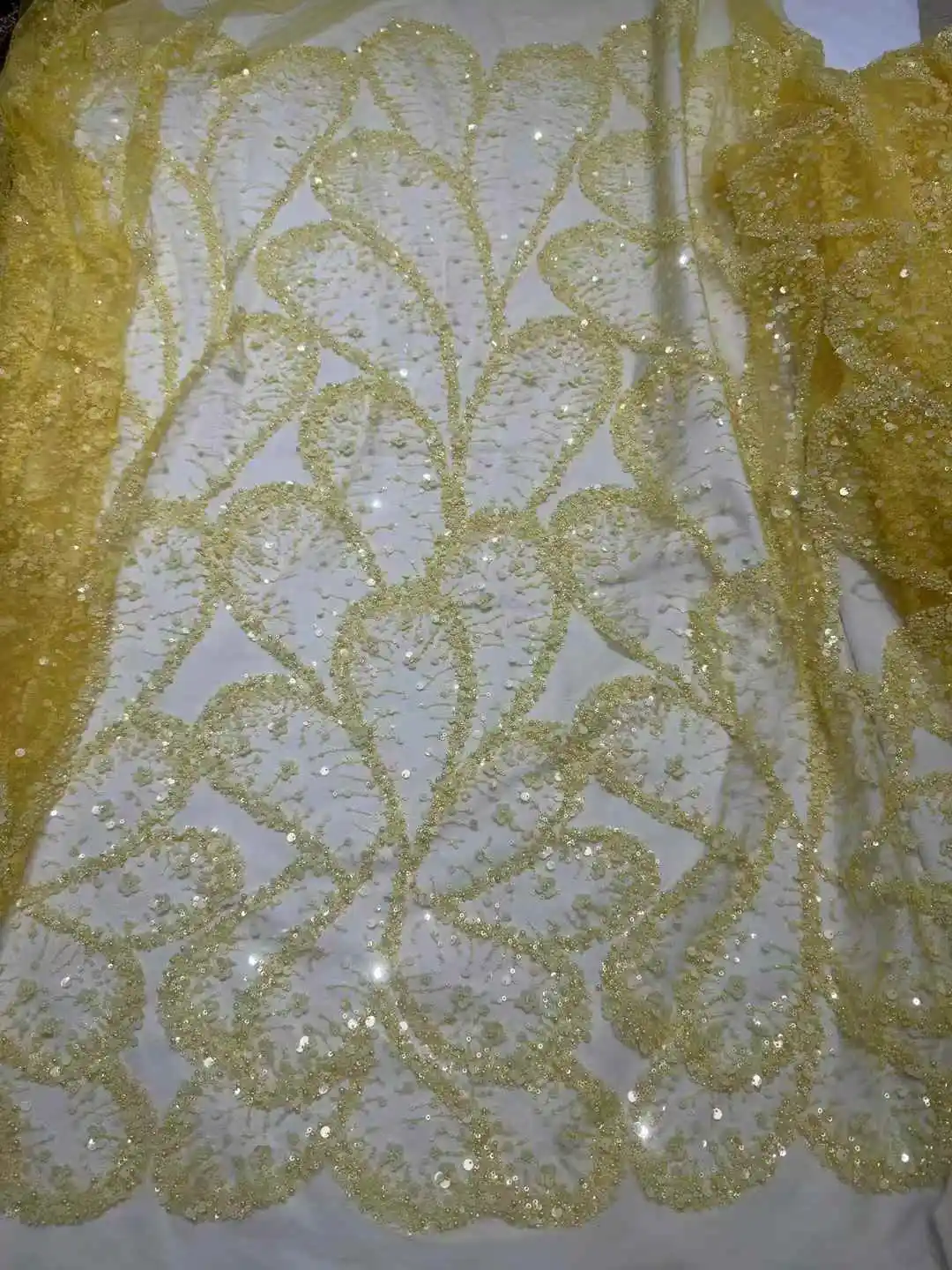 

Luxury African Handmade Beads Lace Fabric High Quality Nigerian Tulle Net Lace Sequins Embroidery Bride Lace For Wedding Dress