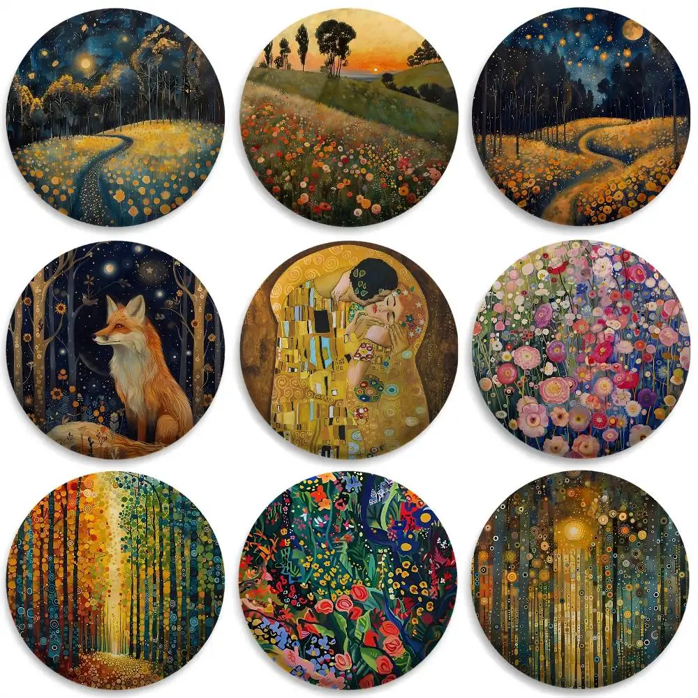 

Gustav K-Klimt Village Art Badges Round Exquisite Badge Brooches Creative Pins For Clothes Hat Backpack Gift Accessories