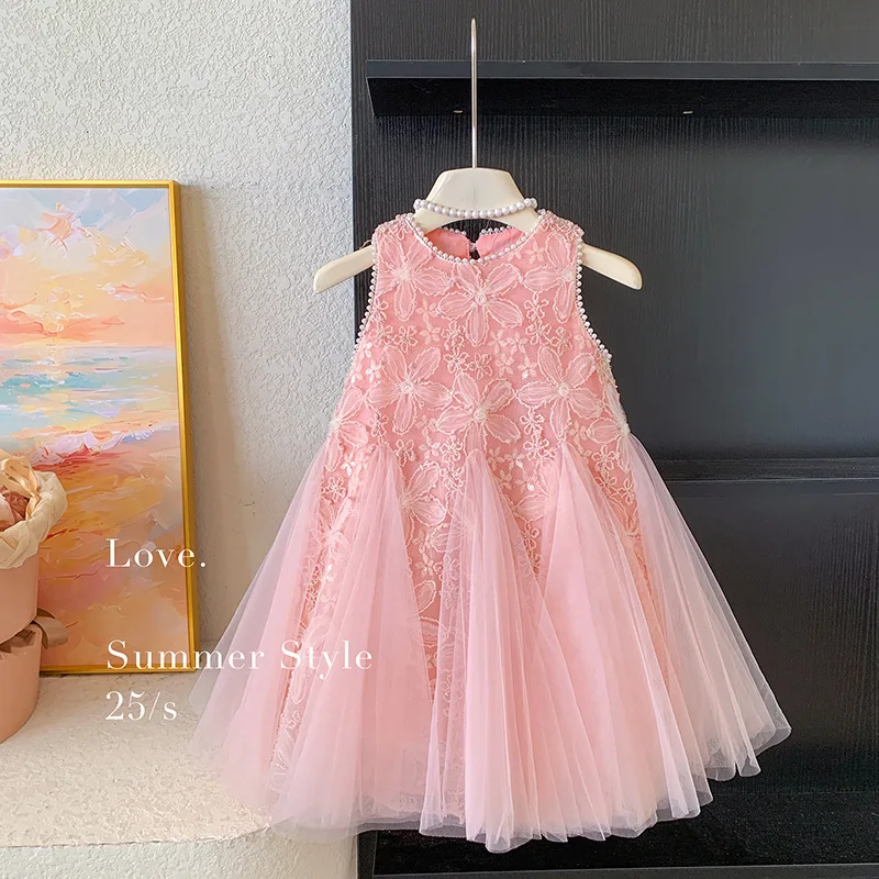 

Летнее стильное платье принцессы для девочек, жилет без рукавов для маленьких девочек, новое летнее красивое детское платье 2023 года