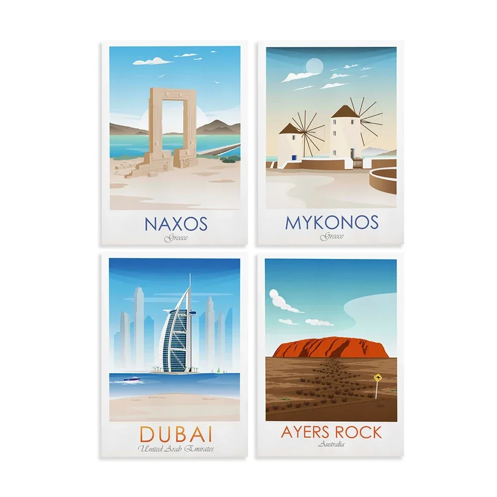 ميكونوس - سانتوريني - واشنطن دي سي. - شاطئ كروسبي - آيرز روك - Anglesey - طباعة ناكسوس بورتارا، ملصقات السفر