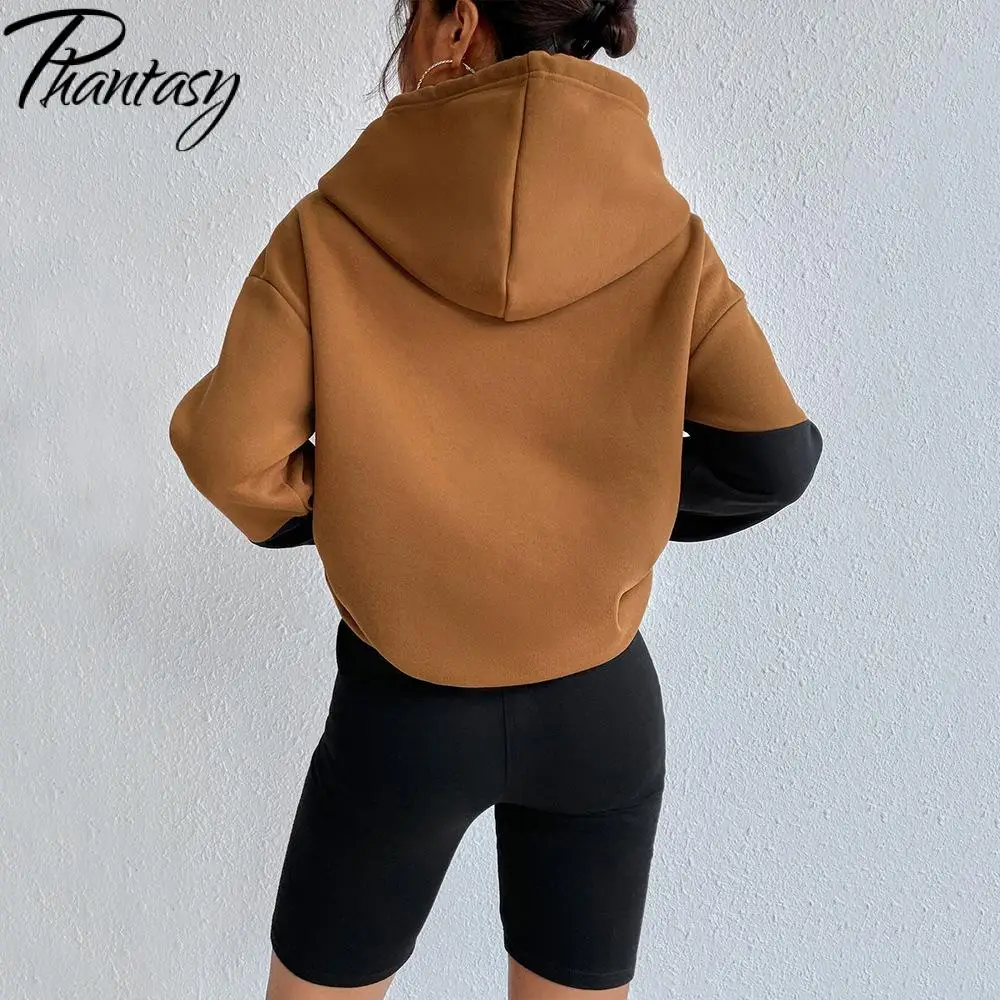 Fantasma solto casual hoodie feminino topo moletom feminino contraste com capuz rua moda solta com capuz roupas vintage