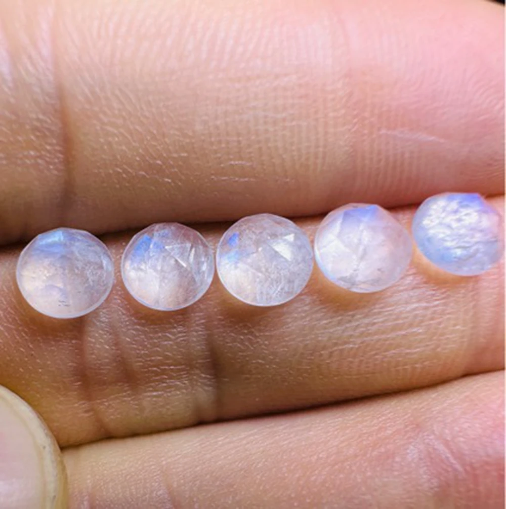 20Pc/Lot  Natural Blue Moonstone Round Flat Bottom Rose Cut 6mm Loose Gemstone Jewelry Matching Stones