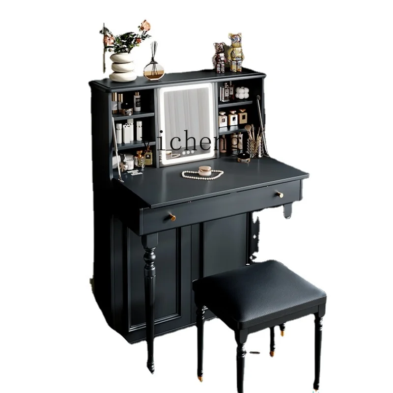 

Zf Retro Dressing Table Storage Cabinet Integrated Bedroom Middle and Ancient Makeup Cabinet Modern Black Desk