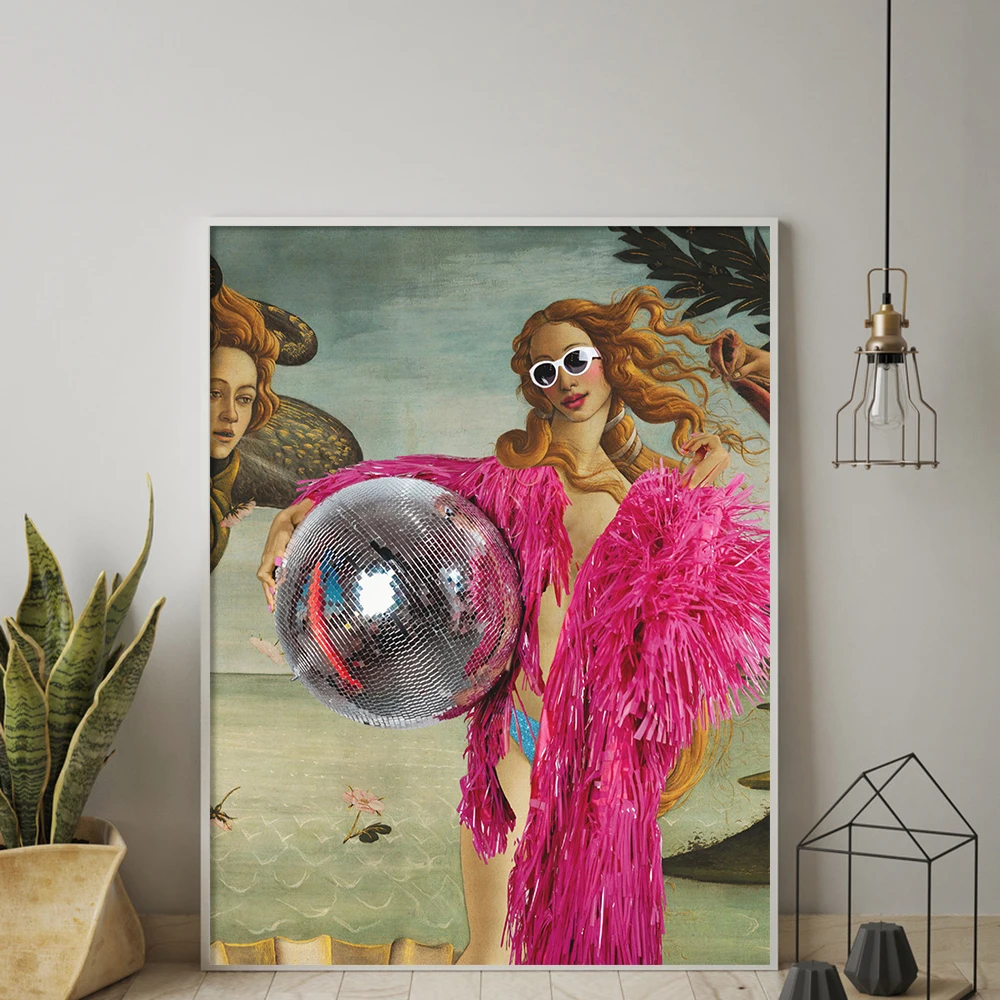 Disco Venus Botticelli\'s Venus Poster Altered Art Colorful Minimalist Wall Art Eclectic Fun Print Modern Living Room Home Decor