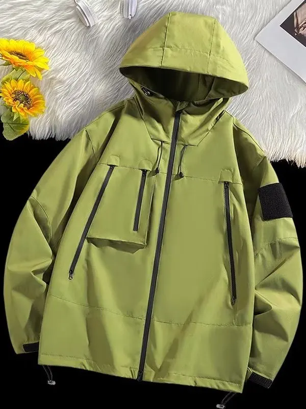 

ex American Sle Outdoor Jaet Loose Fit Hooded Waterproof Polyester Fiber Long Sve Zipper Closure Magic Tape Couples