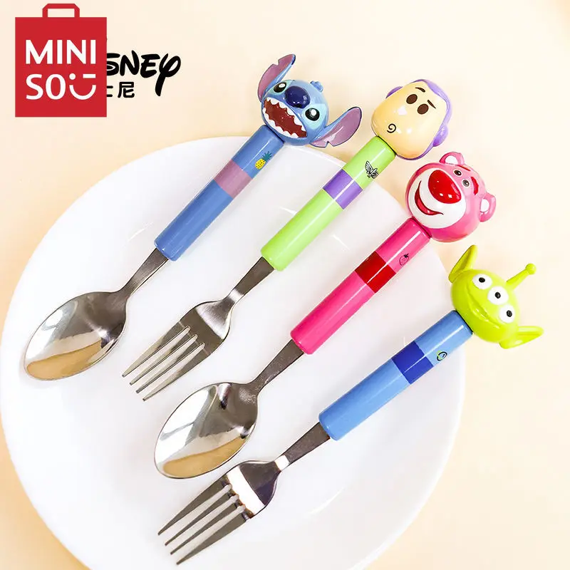 MINISO Disney children tableware stainless steel Stitch spoon cute baby fork spoon student table fork table spoon