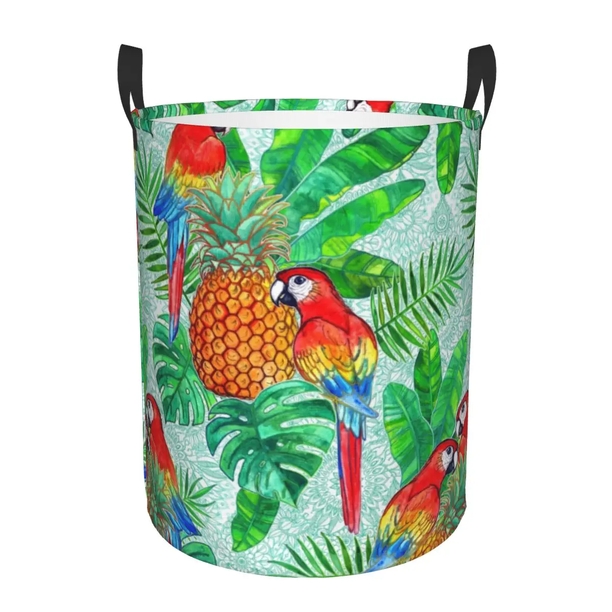 Pineapples And Parrots Tropical Summer Pattern Laundry Hamper Large Storage Basket Birds Kids Nursery Toy Organizer