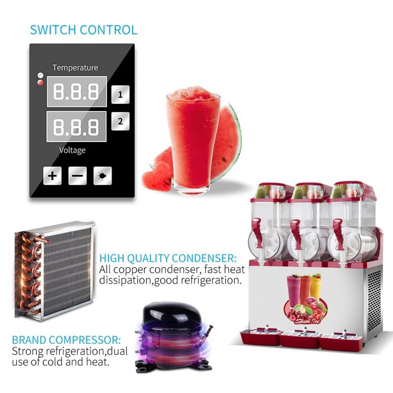 상업용 눈 녹이는 기계 냉동 슬러시 3개 탱크 주서 슬러시 과일 제조기