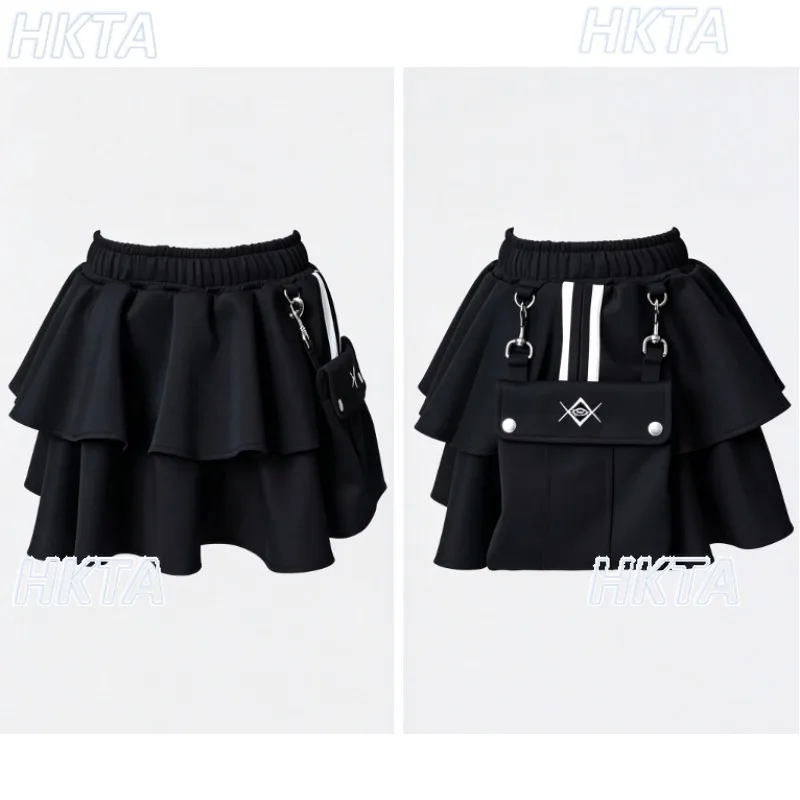 Japanese Subculture Dark Short Skirt Women Autumn New Shoulder Bag Stripes Sports Casual Skirts Street Fashion Pleated Skirt