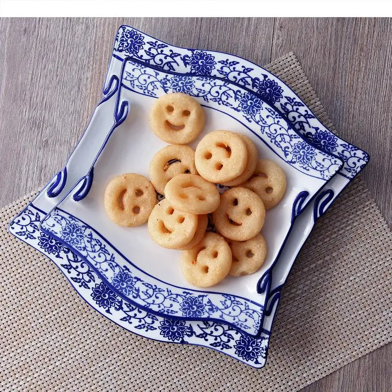 Plato de cerámica azul y blanco pintado a mano, vajilla de decoración Irregular para ensalada de frutas, cena, hogar, Hotel, restaurante