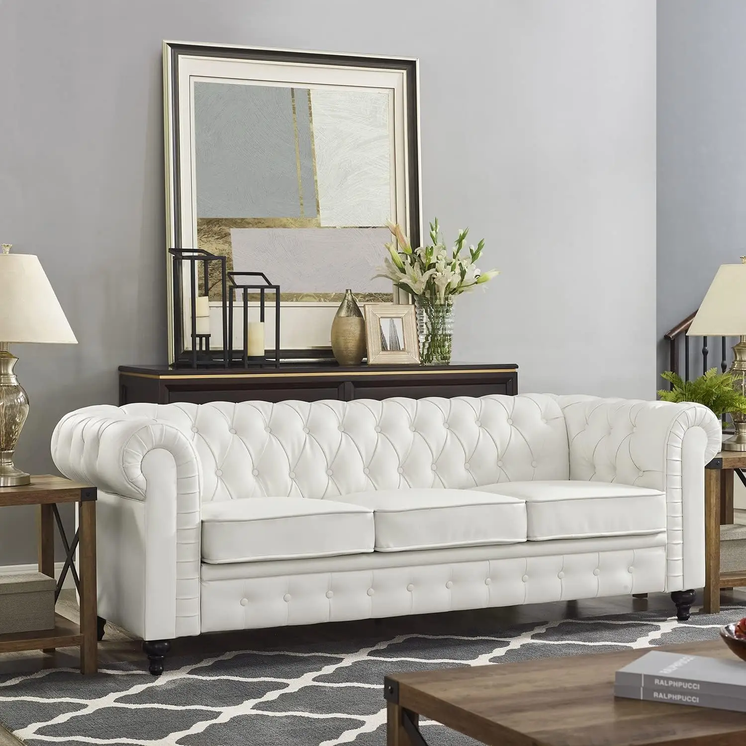 

Emery Chesterfield Sofa with Rolled Arms, Tufted Cushions / 3 Seater Sectional Sofa Couch for Small Spaces