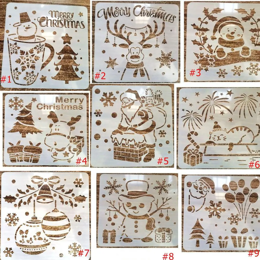 Modèle de peinture en aérosol de style de Noël, outil de dessin de graffiti, galets de Noël, décor de sol décoratif d'album, père Noël, bonhomme de neige mignon