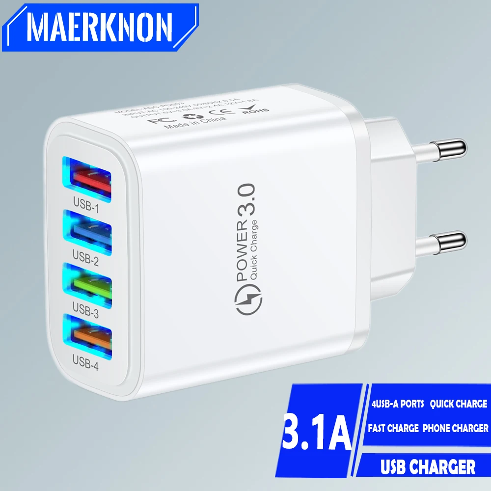 

USB Fast Charger 3.1A Multi Ports Quick Charge 3.0 Wall Charger Phone Charger Adapter For iPhone 15 14 13 Pro Max Xiaomi Samsung