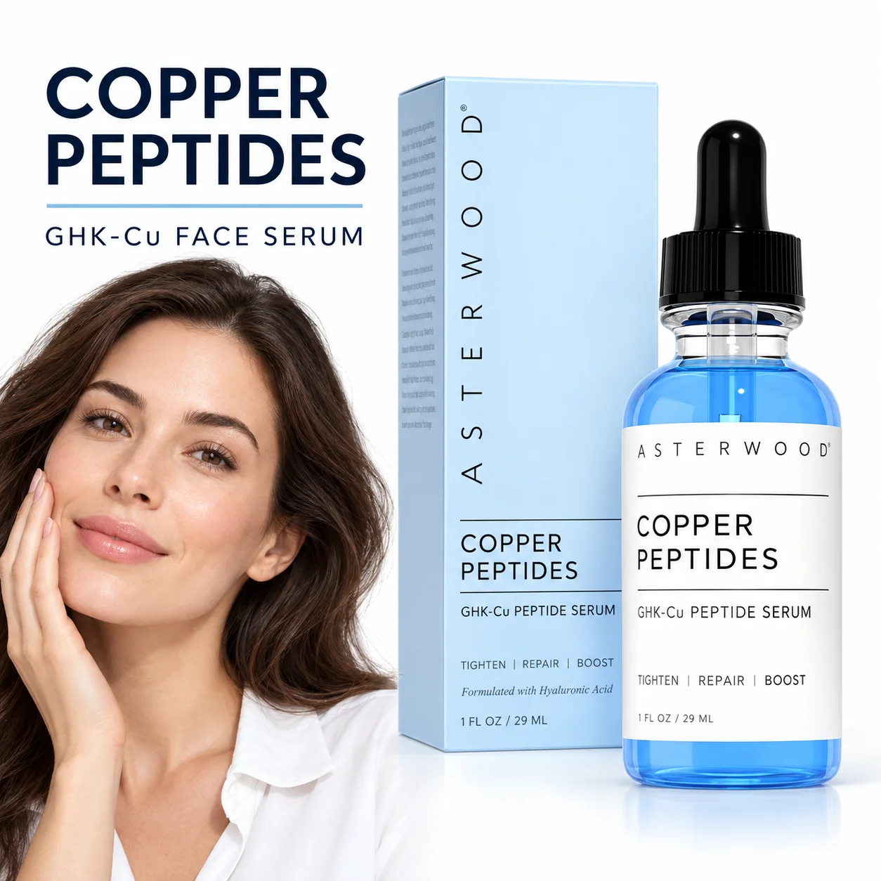 Hyaluronic Acid Facial Serum - เซรั่มซ่อมแซมผิวชั้นป้องกันด้วยเปปไทด์ทองแดง GHK-Cu ผสมไฮยาลูรอนิก แอซิด บำรุงผิวหน้าสำหรับผิวแห้งและช่วยกักเก็บความชุ่มชื้น