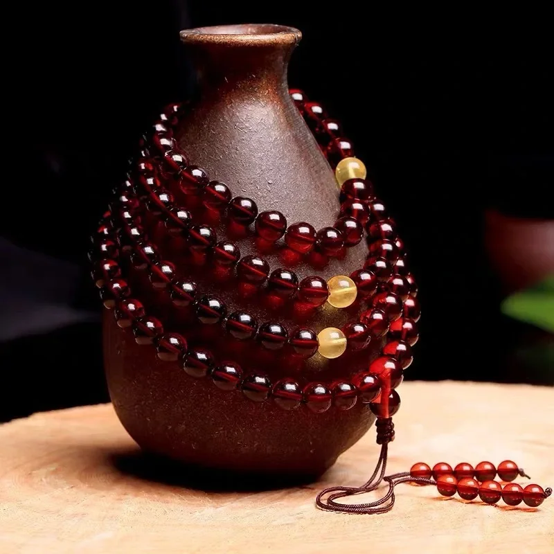 

Мьянманский кровь жемчуг 108, буддийские бусины, женские шнурки, медовый воск, янтарь, многокруглые ювелирные изделия ручной работы, мужское ожерелье на шнурке