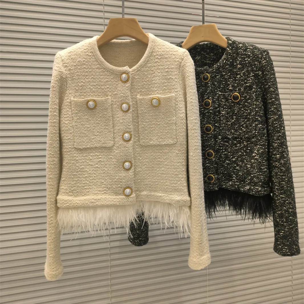 

Ele Heavy-Looking Parisian Sle Top Coat with iny Tead And Gold Bule in High-End Version ort Outerwear for Women