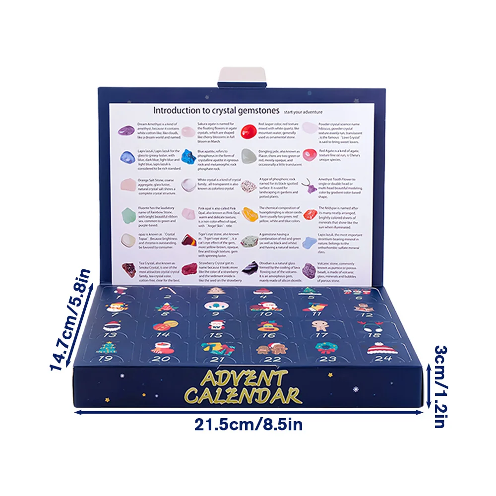 تقويم قدوم كريستال عيد الميلاد 24 أحجار كريمة وطبيعية وصخور |   صندوق هدايا العينات المعدنية مجموعة العد التنازلي لأحجار الشاكرا
