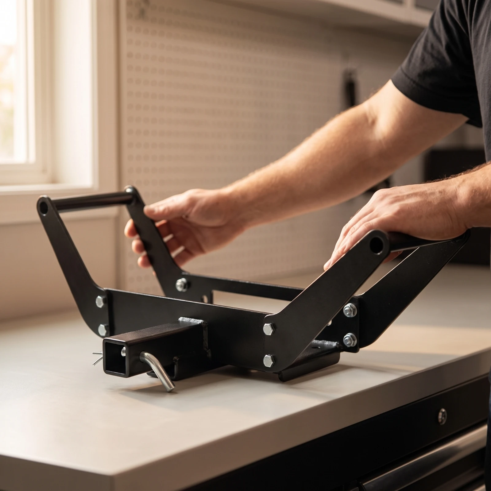 Winch Bracket with Folding Arm Compact Trailer Hitch Winch Mount Space-Saving Heavy-Duty for off-Roaders, Vehicle Rescue