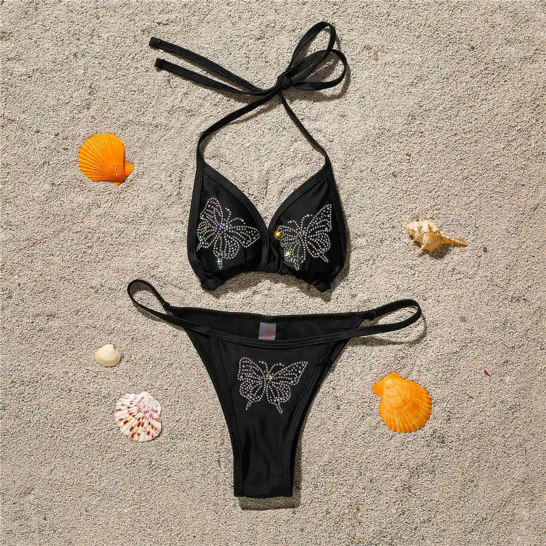 Bling Butterfly Strass-Bikini Damen-Badeanzug Zweiteiliges Bikini-Set Damen-Badeanzug Neckholder-Badeanzug Badebekleidung V2576 – Detail 30