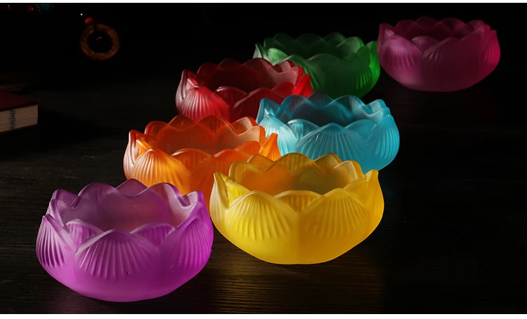 Wholesale Buddhist articles -7 Colored Glaze Lotus lamp holder Holy water cup --HOME family efficacious  Protection Talisman