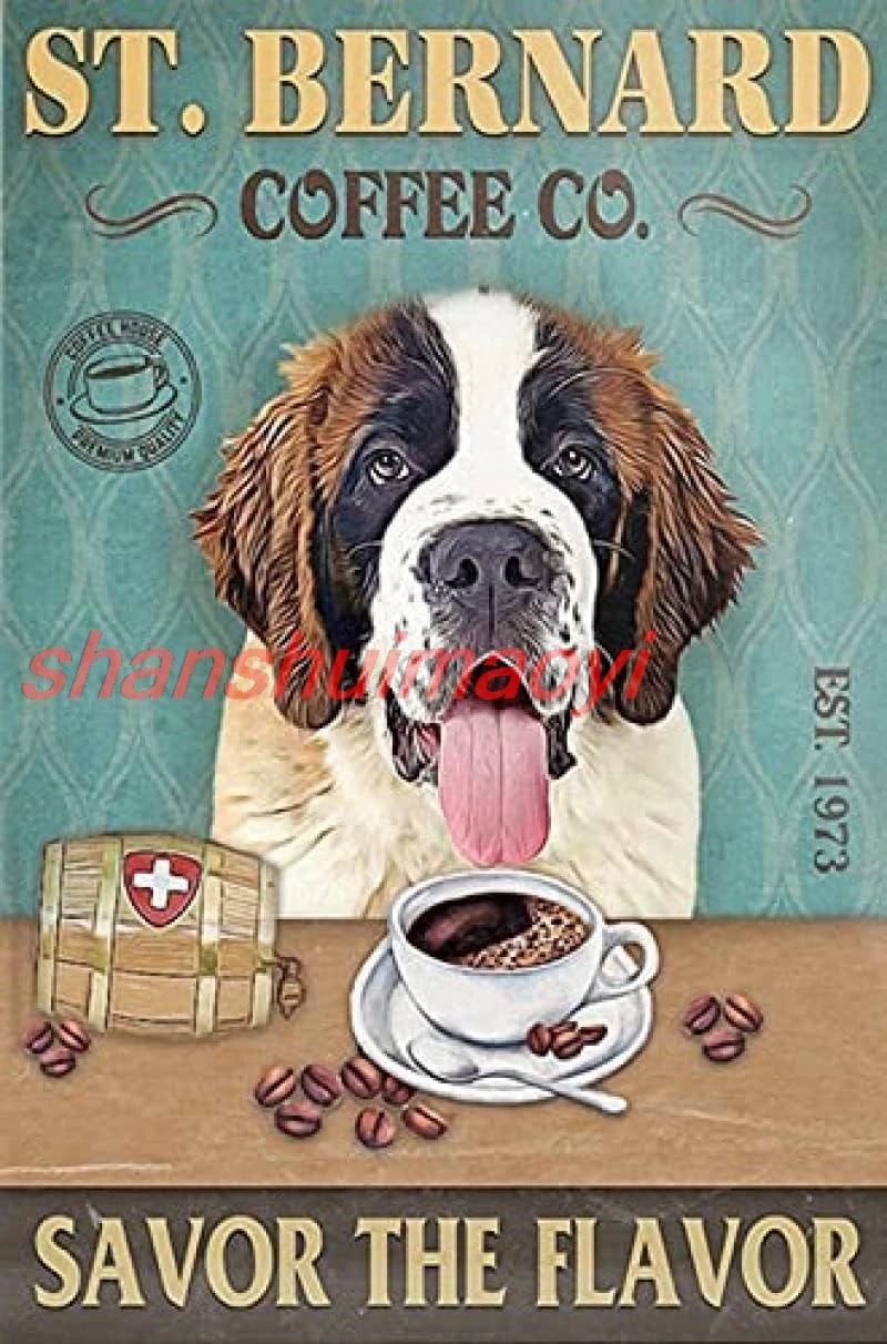 St. Bernard Dog Coffee Listing Vintage Metal Tin Sign 8x12 Inches for Bars Restaurants Cafes Pubs 1pc shanshui sign