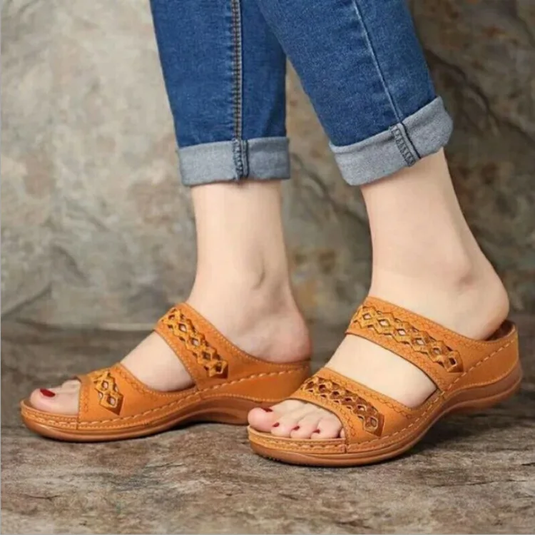 Summer Retro Wedges Slippers Women Non-slip Round Toe Comfortable Plus Size Casual Walking Beach Shoes Sandals 35-43