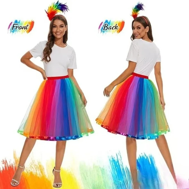 

Adult Gauze Skirt Halloween Christmas Tutu Skirt Ribbon Gauze Lady Stage Performance Skirt