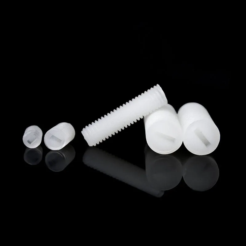 5-50Pcs Plastic White Nylon Set Screws M3 M4 M5 M6 M8 M10 M12 Slotted Screw Flat-Tip Headless Metric Thread Length 4mm-50mm