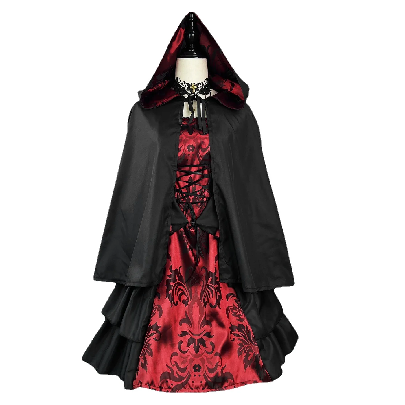 Capa de Halloween, disfraz de vampiro, vestido de mago para fiesta, vestidos de corte a la moda con conjunto de collar, disfraces de espectáculo escénico
