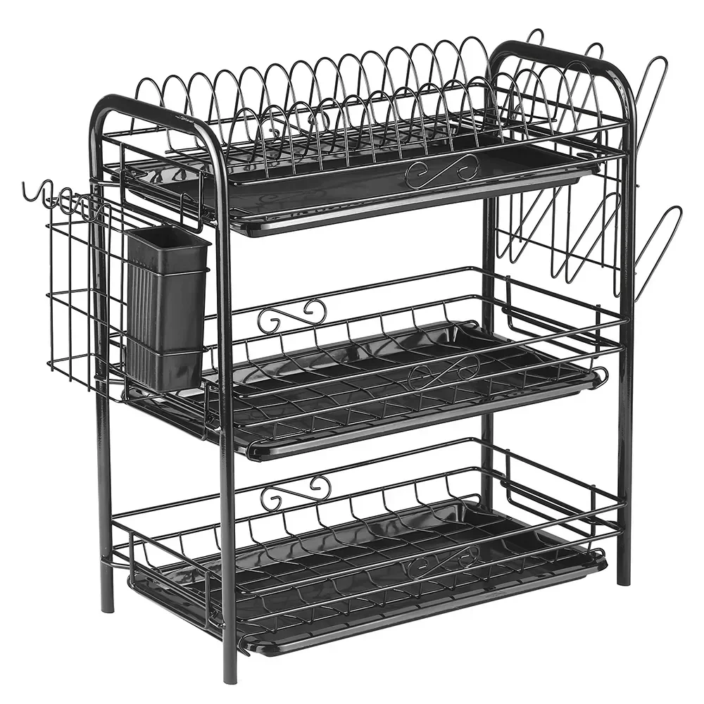 

3-Tier Dish Drying Rack Kitchen Storage Shelf with Drain Board Countertop Dinnerware Organizer Kitchen Organizer Drainer