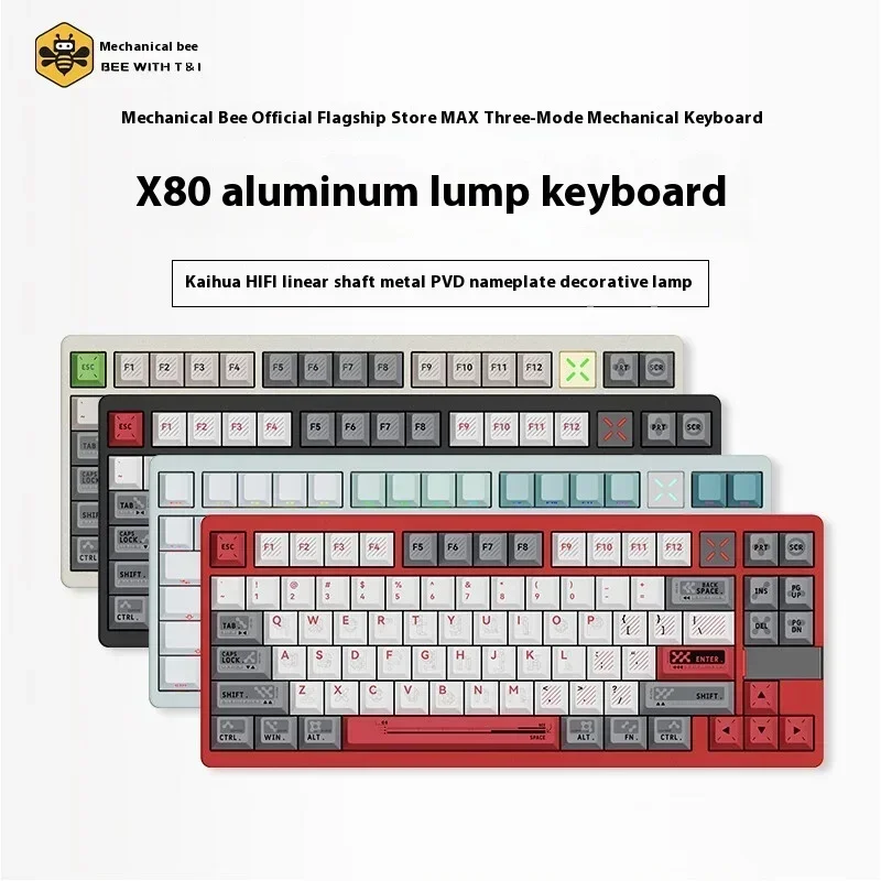 BEE مع لوحة مفاتيح ميكانيكية T & L X80 ، لوحة مفاتيح الألعاب اللاسلكية ، سبائك الألومنيوم ، ملحقات المبادلة الساخنة ، 3 أوضاع ، 47 mAh