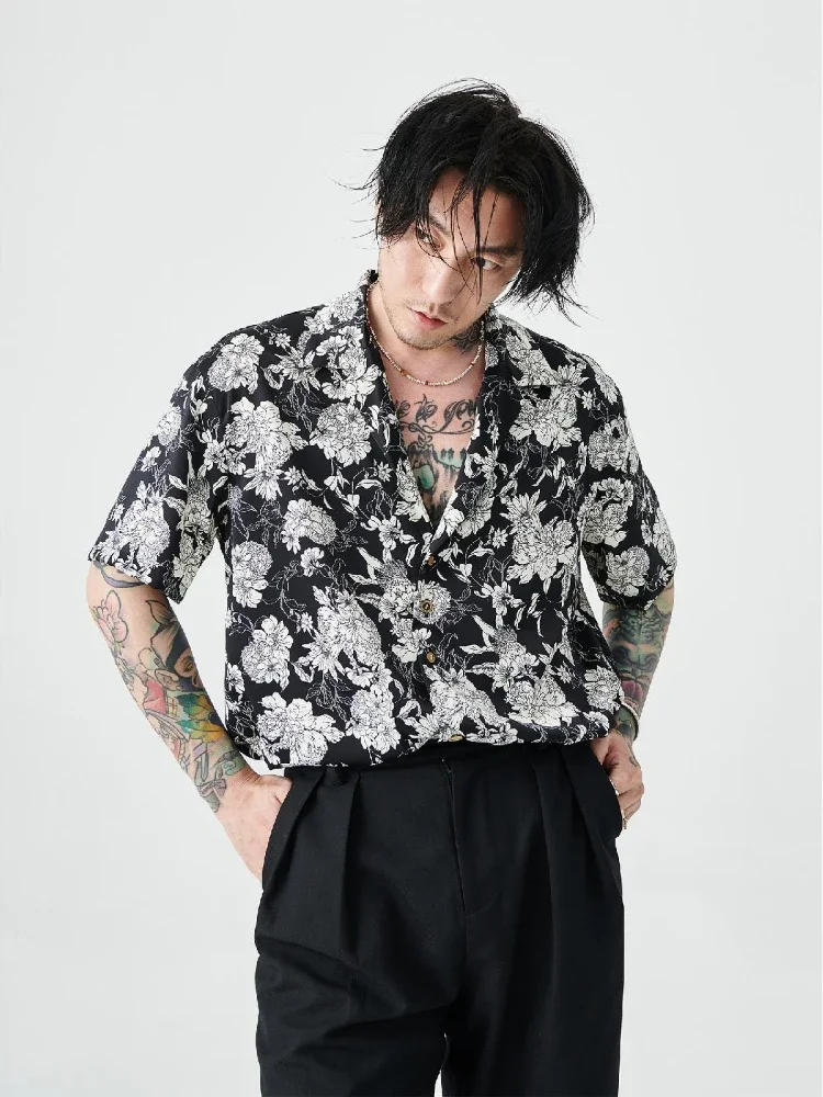 Male Shirts Graphic Hawaiian Floral Men\'s Shirt Cheap Brand Tops Korean Style Cool Original with Sleeves Fashion Man 2024 I Xxl