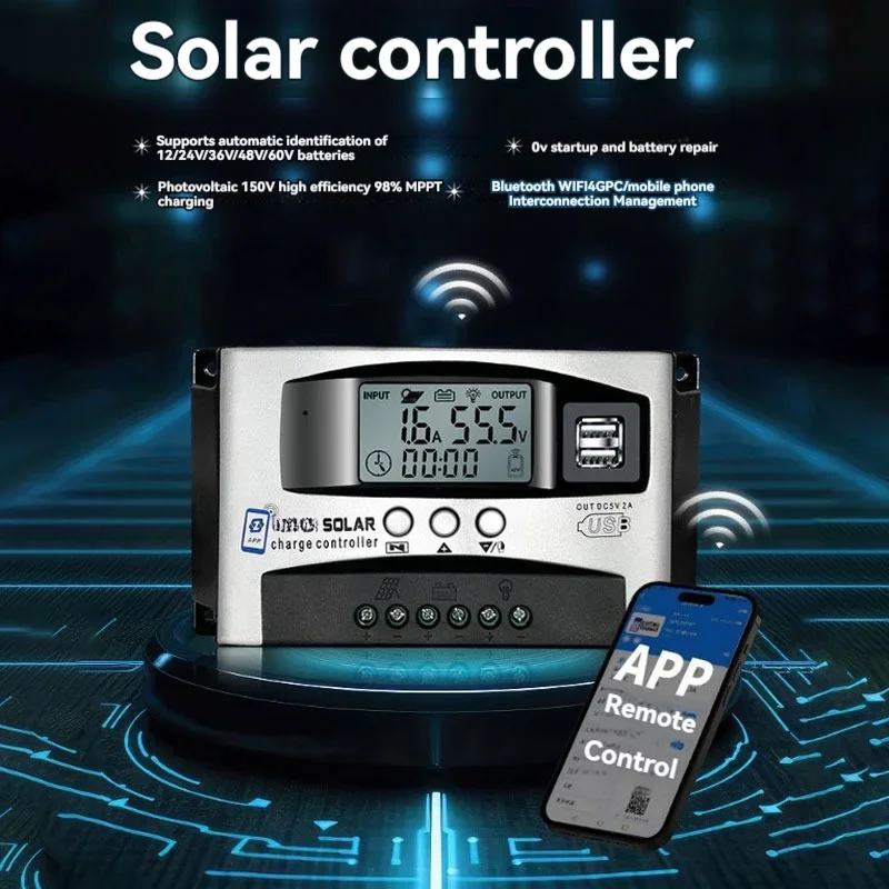 Solar Generator Controller 12-48v Mobile Phone BT Wifi 4G Computer Management Photovoltaic Controller High Efficiency Charging