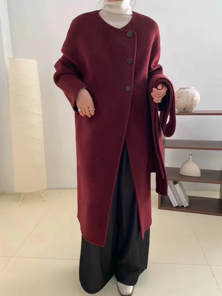 ZMEENNA Damen-Mantel, elegant, elfenbeinweiß, Wollmischung, langer Mantel mit Schalkragen, warme Winter-Oberbekleidung, stilvoll, locker, lässig, ZM3484