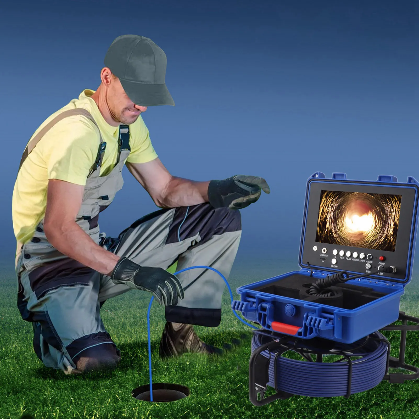 Pipeline Inspection Camera Sewer Inspection Camera Kit HD Screen 30M 1080P IP68 with 16GB Card Endoscope Video Plumbing System