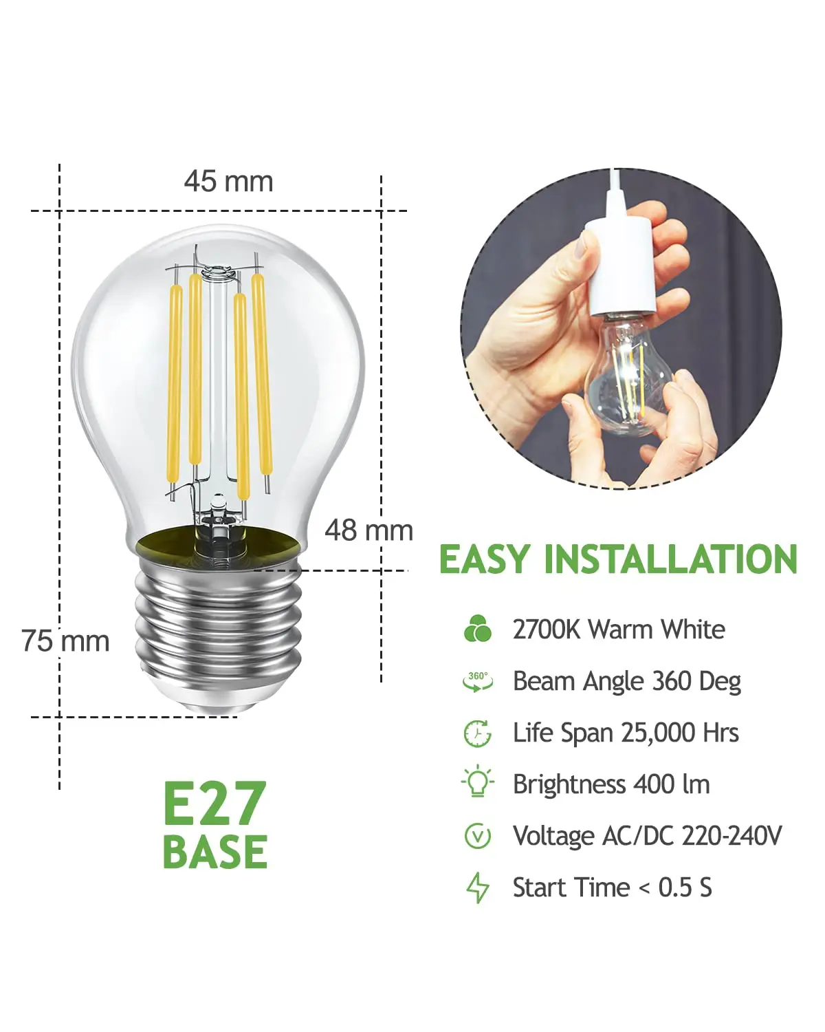 Imagem -02 - Lâmpada Retro Edison Led Filamento Luz Regulável Lâmpada de Vidro Lustres Vintage Luz de Vela G45 4w 220v