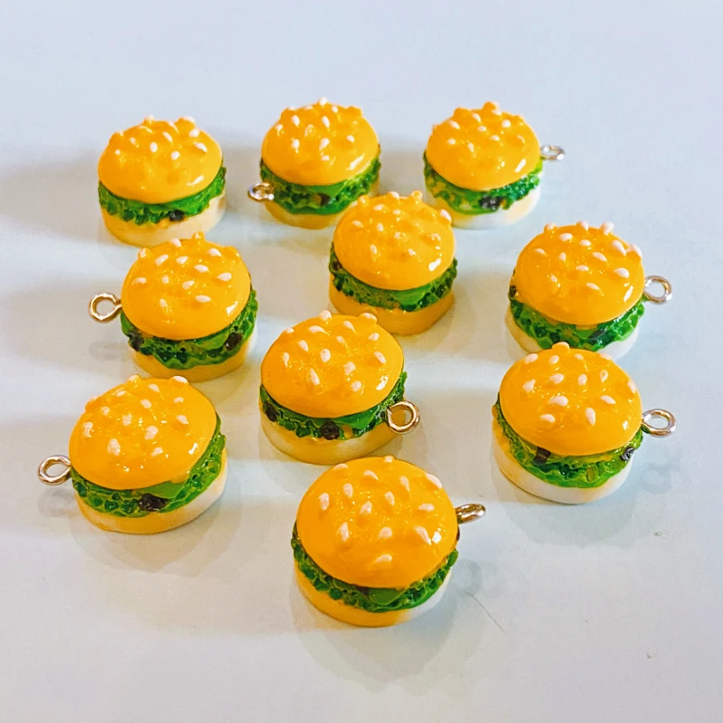 10pcs Hamburger Bread Food Resin Charms For Jewelry Making Necklace Keychain Earrings Pendants DIY Supplies Accessories