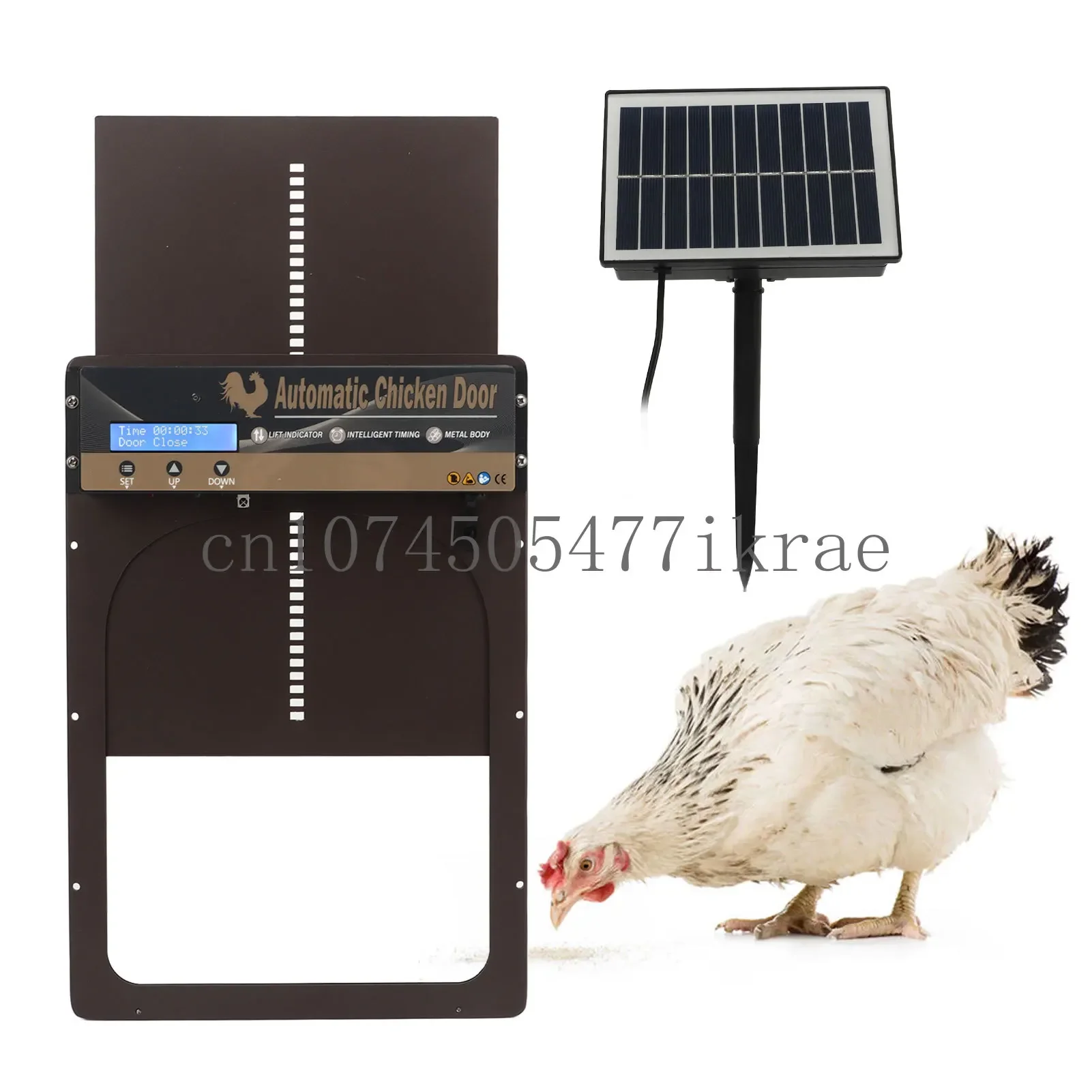 Automatic Chicken Coop Door Light Sensing Timing Remote Control Solar 3in1 Coop Door for Breeding Farm Brown