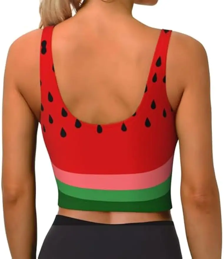 Women Scoop Neck Sports Bras Funny Melon Pads Yoga Outfit Crop Gym Top U Back Exercise Tank Top Sleeveless Athletic Vest