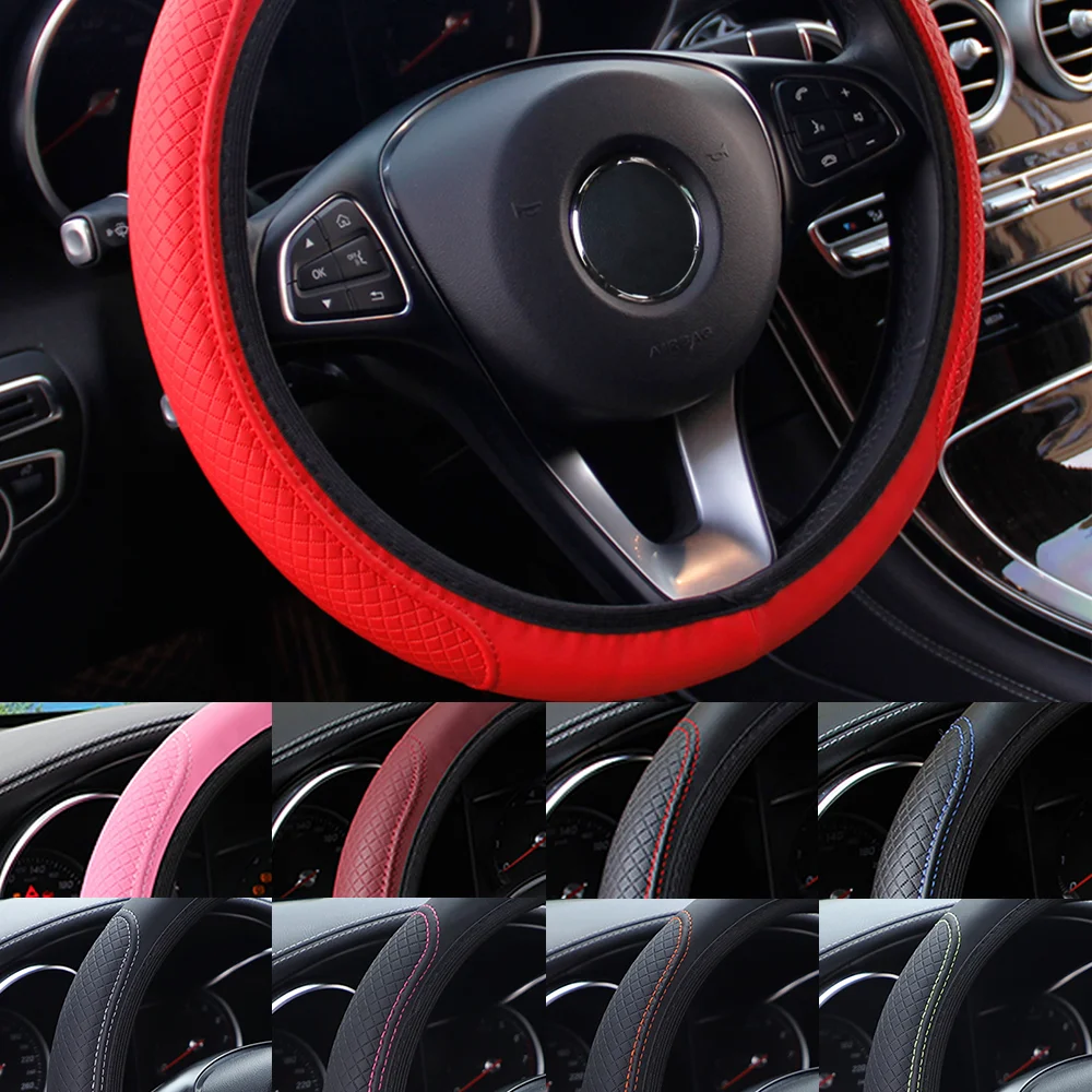 

Textured Fiber Embossed Steering Wheel Cover PU Steering Protector Car Interior Accessories Anti-Slip Comfortable Driving Cover