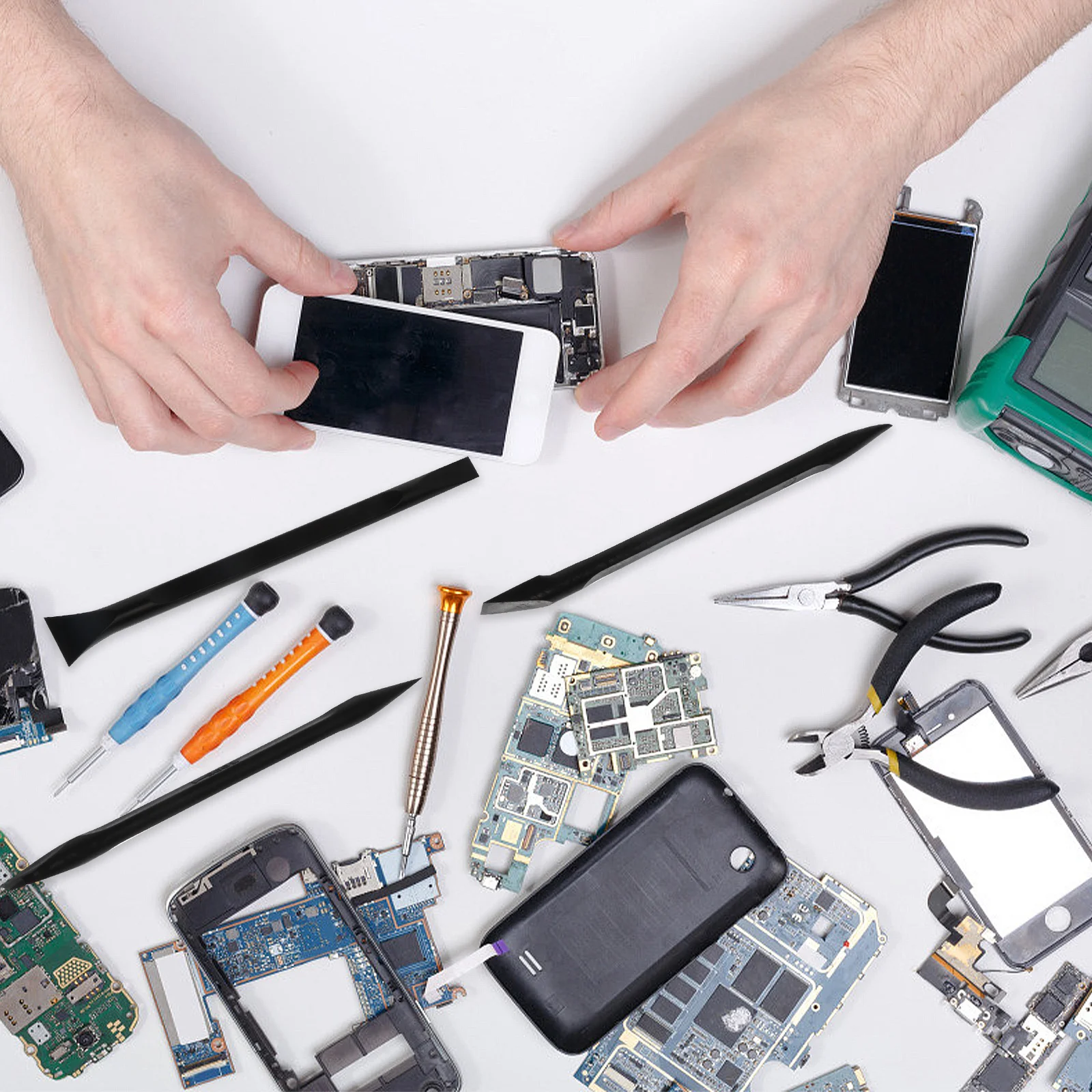 3 قطعة مكافحة ساكنة مزدوجة الرأس حدق أداة البلاستيك افتتاح عصا للهواتف الذكية اللوحية طقم تصليح المخل المحمولة خفيفة الوزن