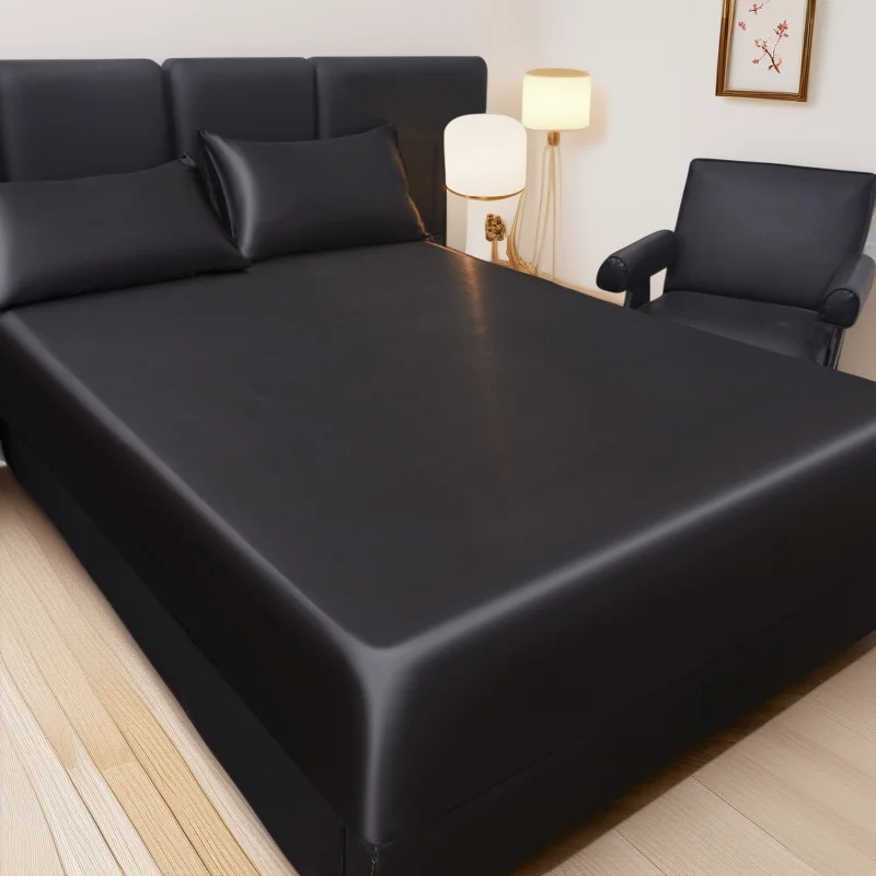 1 قطعة بلون الساتان منعش المجهزة غطاء سرير غطاء مرتبة الجلد ودية تنفس الراقية الحرير زلة التوأم حجم غطاء سرير #2