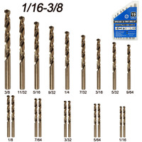 M35 Cobalt Twist Drill Bits Set 19Pcs 1/16in-3/8in for Hardened Metal, Stainless Steel, Cast Iron and Wood Plastics