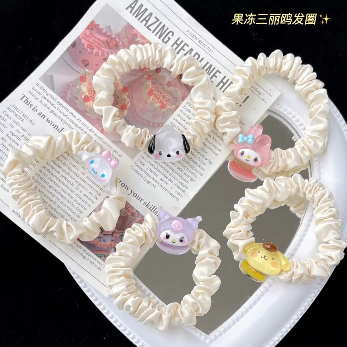 

5pcs Miniso Sanrio Series Kuromi Melody Pudding Dog Pacha Dog Friends Crystal Transparent Hair Clip Hairband Hair Decoration