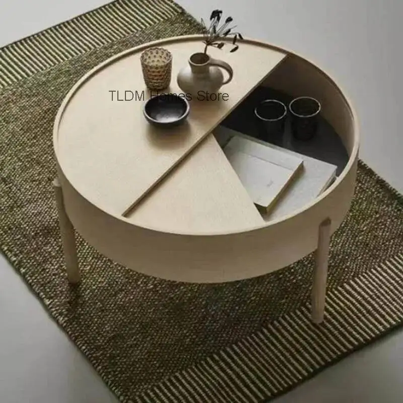 Mesa de centro vintage neutra redonda rústica para dormitorio con almacenamiento, mesa de centro minimalista clásica, mesa redonda, muebles para habitación
