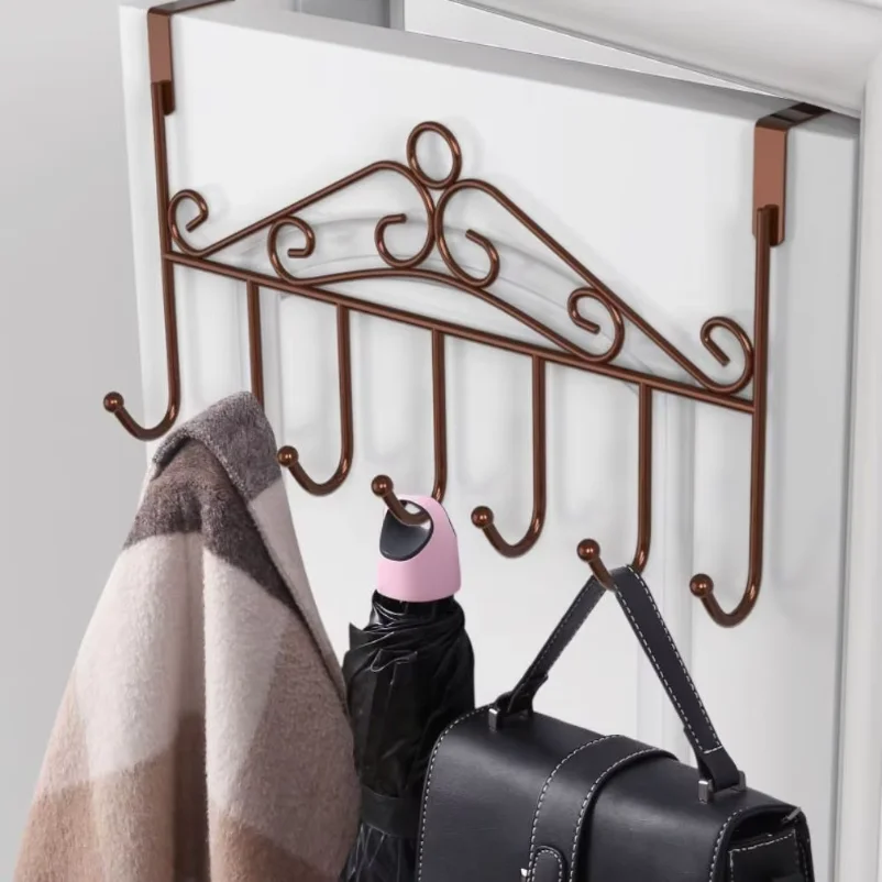 7 Hooks Over The Door Hanger Towel Rack Anti-Rust Punch-free Towel Hook Wall Hanging Key Holder Clothes Hat Bag