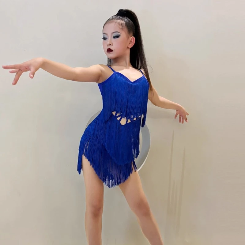 Abbigliamento da danza del ventre per ragazze per bambini Gonna da tango per bambini Abbigliamento da carnevale Abbigliamento da ballo Salsa latina Abiti da ballo con nappe di alta qualità