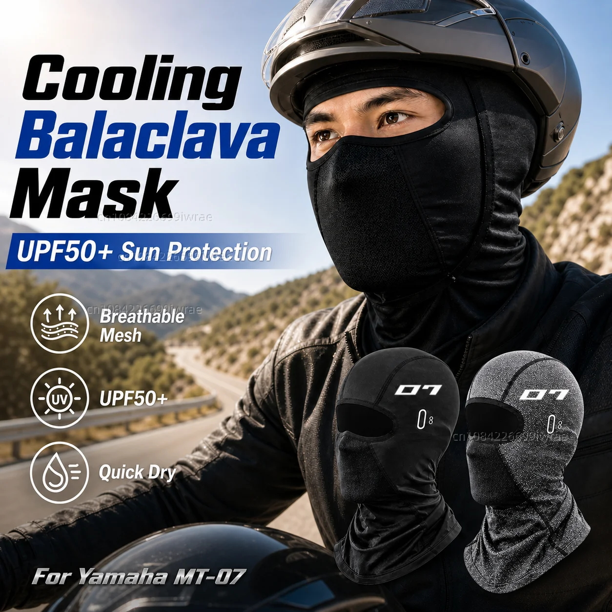 Cooling Motorcycle Balaclava Mask UPF50+ UV Protection Breathable Face Cover Summer For Yamaha MT-07 MT07 MT 07 FZ07 2014-2024