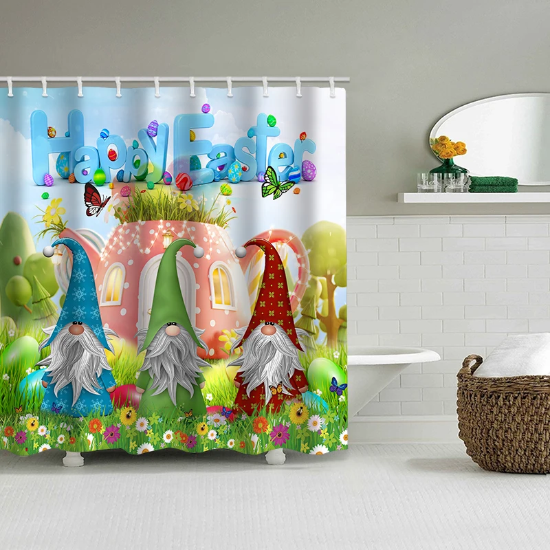 Happy Easter Egger Bathing Curtain Modernism Bathroom  Shower Curtain Waterproof With 12 Hooks Home Deco Free Ship